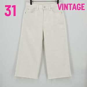 Levi’s 72970 White Wide Leg Jeans W31 L25 Cropped Raw Hem Denim Stained VTG